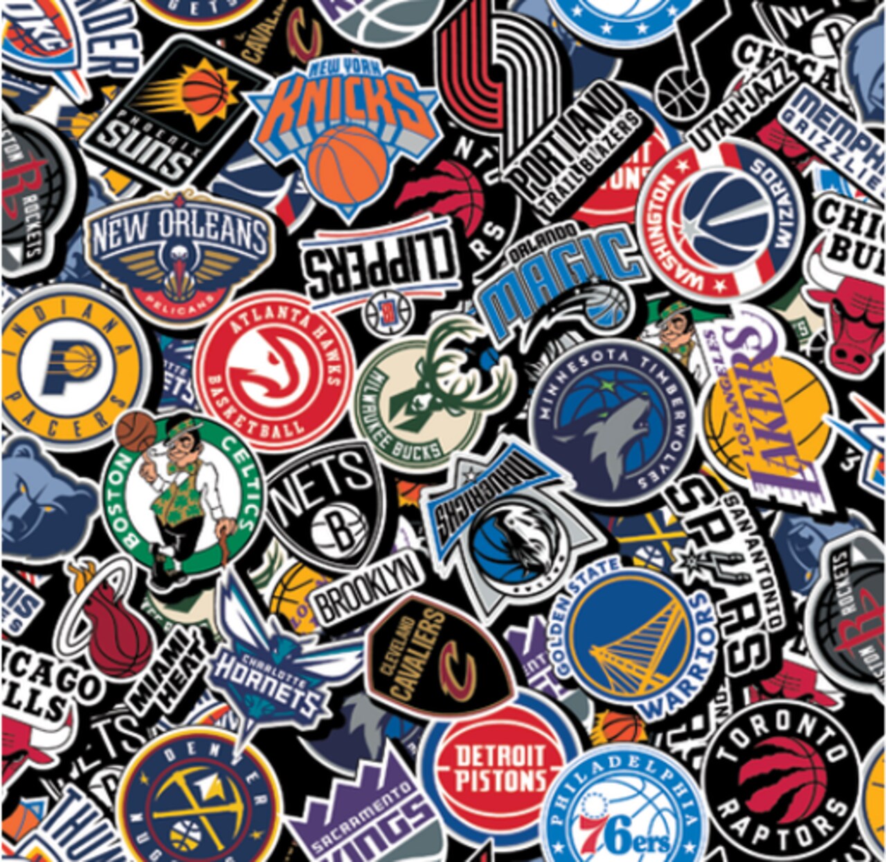 NBA Licensed All Team Mash-Up Black Cotton Fabric by the Yard